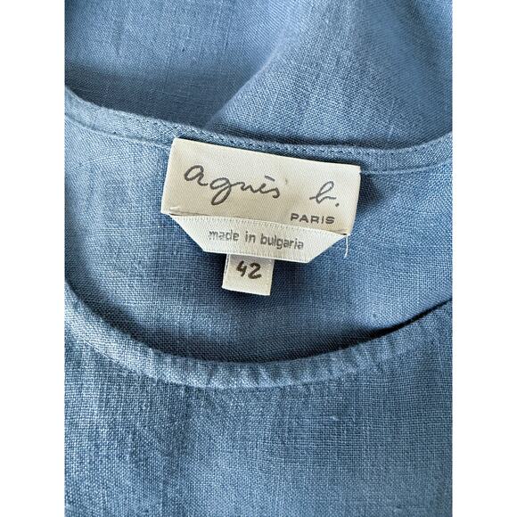 Agnes B Linen Short Sleeve Caftan Dress in Sky Blue Size 42/ US 10 - Picture 6 of 6